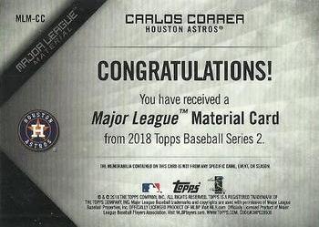 2018 Topps - Major League Material Relics (Series 2) #MLM-CC Carlos Correa Back