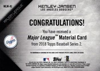 2018 Topps - Major League Material Relics (Series 2) #MLM-KJ Kenley Jansen Back