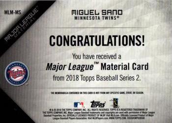 2018 Topps - Major League Material Relics (Series 2) #MLM-MS Miguel Sano Back