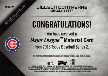 2018 Topps - Major League Material Relics (Series 2) #MLM-WC Willson Contreras Back