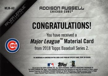 2018 Topps - Major League Material Relics Black (Series 2) #MLM-AU Addison Russell Back