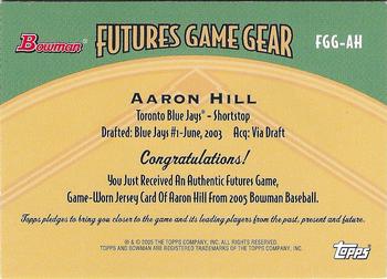 2005 Bowman - Futures Game Gear Jersey Relics #FGG-AH Aaron Hill Back