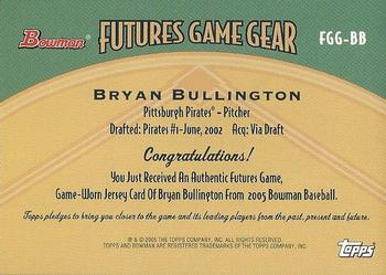 2005 Bowman - Futures Game Gear Jersey Relics #FGG-BB Bryan Bullington Back