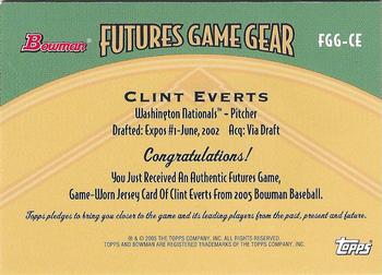 2005 Bowman - Futures Game Gear Jersey Relics #FGG-CE Clint Everts Back