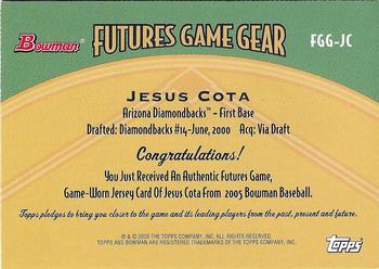 2005 Bowman - Futures Game Gear Jersey Relics #FGG-JC Jesus Cota Back