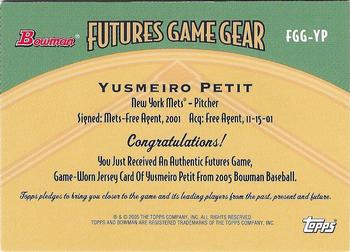 2005 Bowman - Futures Game Gear Jersey Relics #FGG-YP Yusmeiro Petit Back