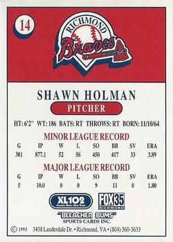 1993 Bleacher Bums Richmond Braves #14 Shawn Holman Back