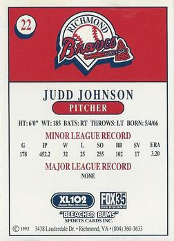 1993 Bleacher Bums Richmond Braves #22 Judd Johnson Back