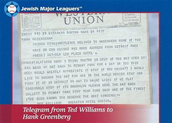 2014 Jewish Major Leaguers Update Edition #42 Telegram From Ted Williams to Hank Greenberg Front