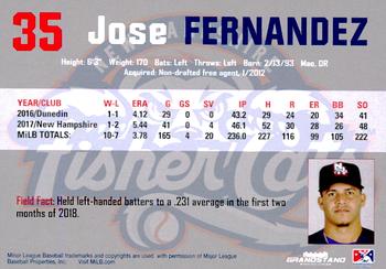2018 Grandstand New Hampshire Fisher Cats #NNO Jose Fernandez Back