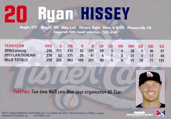 2018 Grandstand New Hampshire Fisher Cats #NNO Ryan Hissey Back