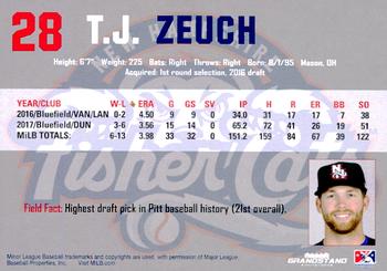 2018 Grandstand New Hampshire Fisher Cats #NNO T.J. Zeuch Back
