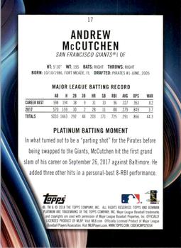 2018 Bowman Platinum - Blue #17 Andrew McCutchen Back