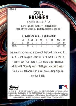 2018 Bowman Platinum - Top Prospects #TOP-64 Cole Brannen Back