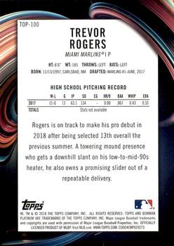 2018 Bowman Platinum - Top Prospects #TOP-100 Trevor Rogers Back