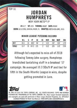 2018 Bowman Platinum - Top Prospects Purple #TOP-51 Jordan Humphreys Back