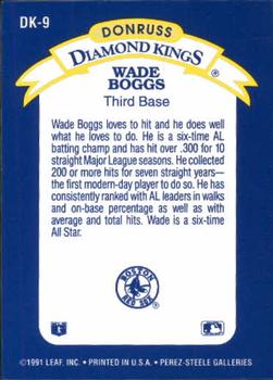 1992 Donruss - Diamond Kings #DK-9 Wade Boggs Back