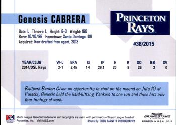 2015 Grandstand Princeton Rays #NNO Genesis Cabrera Back