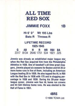1986 TCMA All-Time Boston Red Sox - Color #4BRS Jimmie Foxx Back