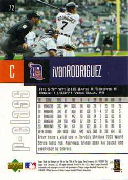 2004 Upper Deck r-class #72 Ivan Rodriguez Back