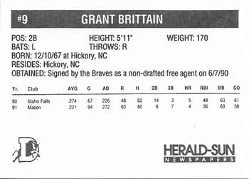 1992 Herald-Sun Durham Bulls #NNO Grant Brittain Back