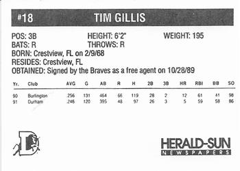 1992 Herald-Sun Durham Bulls #NNO Tim Gillis Back
