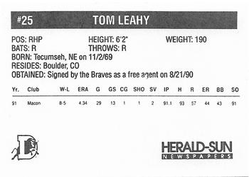 1992 Herald-Sun Durham Bulls #NNO Tom Leahy Back
