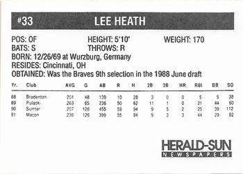 1992 Herald-Sun Durham Bulls #NNO Lee Heath Back
