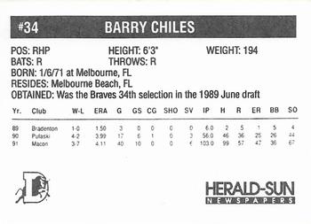 1992 Herald-Sun Durham Bulls #NNO Barry Chiles Back