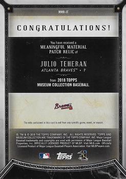 2018 Topps Museum Collection - Meaningful Material Patch Relics #MMR-JT Julio Teheran Back