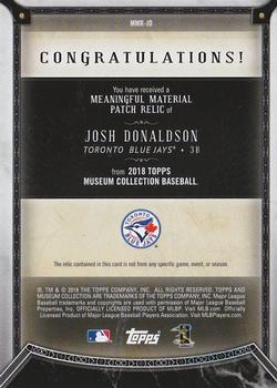 2018 Topps Museum Collection - Meaningful Material Patch Relics Copper #MMR-JD Josh Donaldson Back