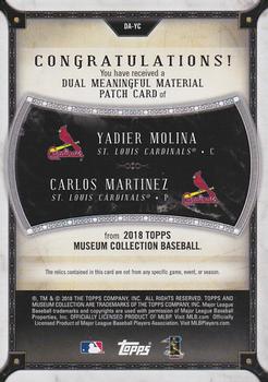 2018 Topps Museum Collection - Dual Meaningful Material Patch Relics Red #DA-YC Yadier Molina / Carlos Martinez Back
