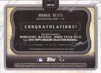 2018 Topps Museum Collection - Momentous Material Jumbo Patch Relics #MMJP-MB Mookie Betts Back
