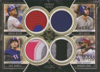 2018 Topps Museum Collection - Primary Pieces Quad Relics (Four Player) Gold #FPQR-TEX Rougned Odor/Joey Gallo/Cole Hamels/Adrian Beltre Front