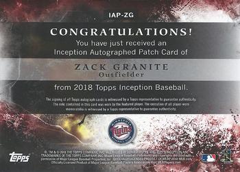 2018 Topps Inception - Inception Autograph Patch Relics Red #IAP-ZG Zack Granite Back