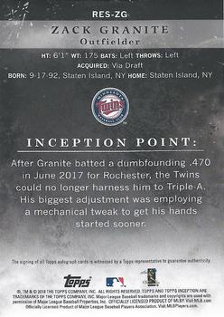 2018 Topps Inception - Rookie and Emerging Stars Autographs #RES-ZG Zack Granite Back