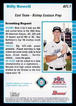 2005 Bowman Draft Picks & Prospects - AFLAC All-American #AFL1 Billy Rowell Back