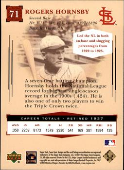 2004 Upper Deck Sweet Spot Classic #71 Rogers Hornsby Back