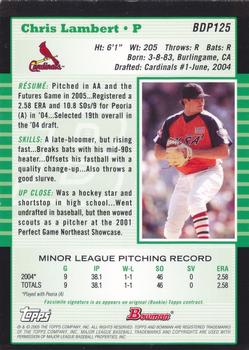 2005 Bowman Draft Picks & Prospects - Futures Game Jersey Relics #BDP125 Chris Lambert Back