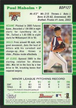 2005 Bowman Draft Picks & Prospects - Futures Game Jersey Relics #BDP127 Paul Maholm Back