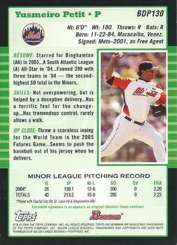 2005 Bowman Draft Picks & Prospects - Futures Game Jersey Relics #BDP130 Yusmeiro Petit Back