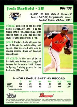 2005 Bowman Draft Picks & Prospects - Futures Game Jersey Relics #BDP138 Josh Barfield Back