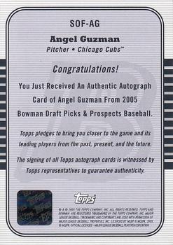 2005 Bowman Draft Picks & Prospects - Signs of the Future #SOF-AG Angel Guzman Back