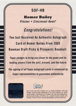 2005 Bowman Draft Picks & Prospects - Signs of the Future #SOF-HB Homer Bailey Back
