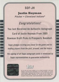 2005 Bowman Draft Picks & Prospects - Signs of the Future #SOF-JH Justin Hoyman Back