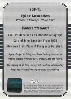 2005 Bowman Draft Picks & Prospects - Signs of the Future #SOF-TL Tyler Lumsden Back