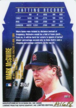 1998 R&N China Topps Porcelain Hall Bound #HB11 Mark McGwire Back