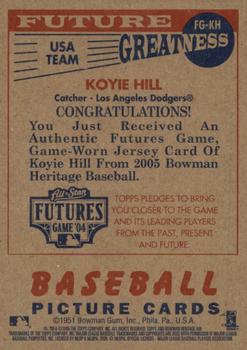2005 Bowman Heritage - Future Greatness Jersey Relics #FG-KH Koyie Hill Back