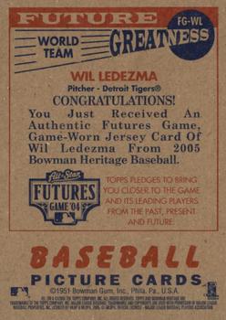 2005 Bowman Heritage - Future Greatness Jersey Relics #FG-WL Wilfredo Ledezma Back
