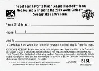 2013 Choice Bluefield Blue Jays #NNO 2013 World Series Sweepstakes Back